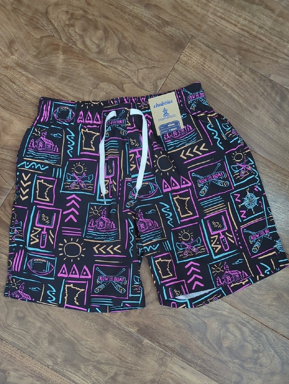 Chubbies Classic 7" Black Swim Trunks with Neon  Graphic Print